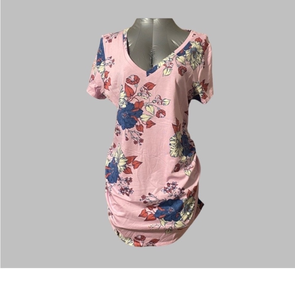 Motherhood Maternity Top pink Hawaiian inspired Hibiscus Size XL